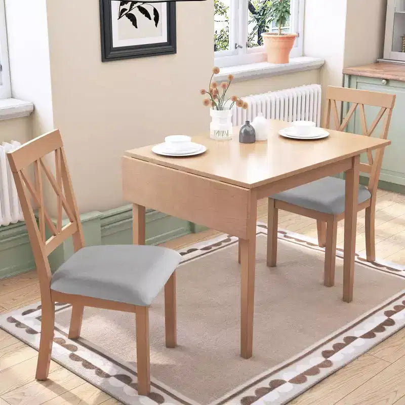 Table à manger extensible rectangulaire Okak avec pieds en bois d'hévéa, table de cuisine pour 4, table pliante pour cuisine, salle à manger