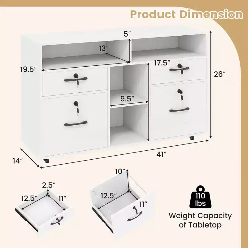 Meuble de classement Costway avec serrure 4 tiroirs pour dossiers A4/Lettre Étagère réglable Blanc/Noir