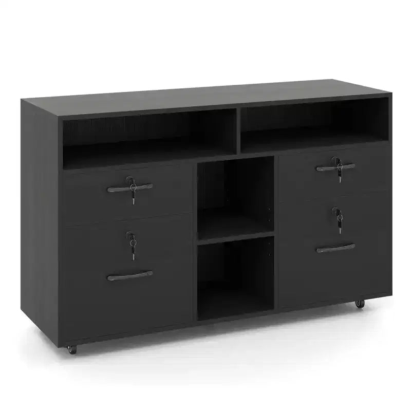 Costway File Cabinet with Lock 4 Drawers Fits Files A4/Letter Size Adjustable Shelf White/Black