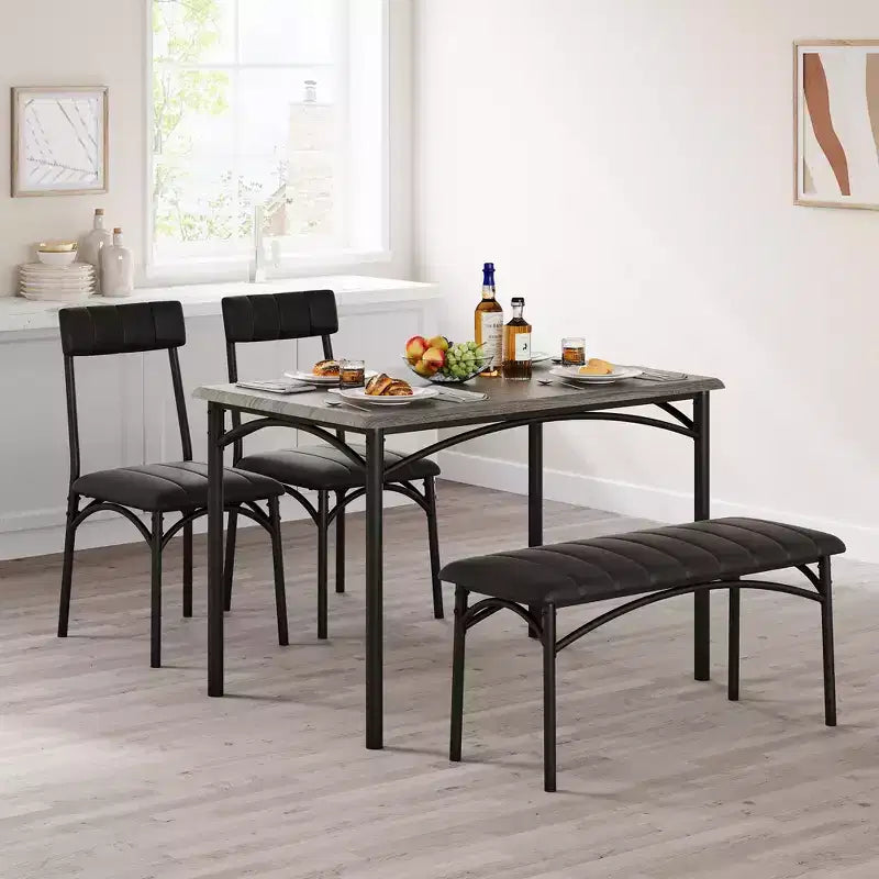 Ensemble table et 4 chaises de salle à manger, table de cuisine avec 4 chaises, ensemble table à manger rectangulaire en bois avec banc rembourré pour petit espace, appartement