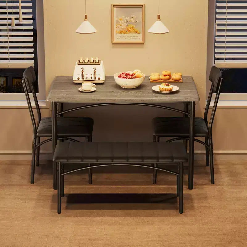 Ensemble table et 4 chaises de salle à manger, table de cuisine avec 4 chaises, ensemble table à manger rectangulaire en bois avec banc rembourré pour petit espace, appartement