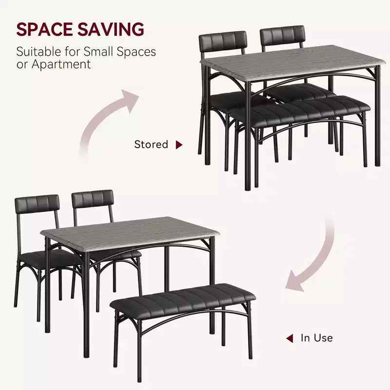 Ensemble table et 4 chaises de salle à manger, table de cuisine avec 4 chaises, ensemble table à manger rectangulaire en bois avec banc rembourré pour petit espace, appartement