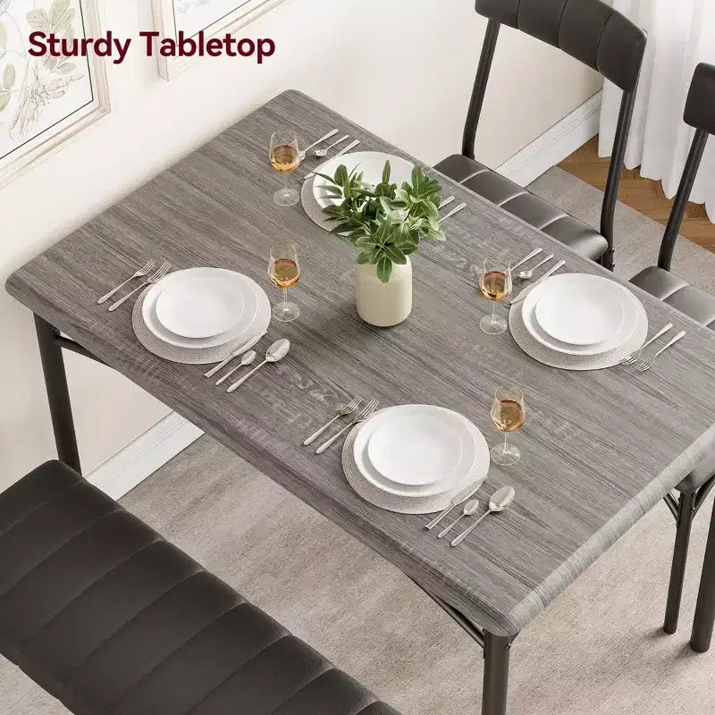 Ensemble table et 4 chaises de salle à manger, table de cuisine avec 4 chaises, ensemble table à manger rectangulaire en bois avec banc rembourré pour petit espace, appartement
