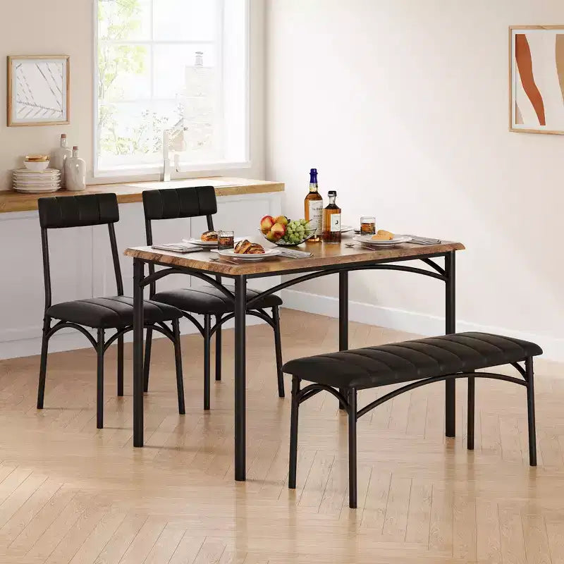 Ensemble table et 4 chaises de salle à manger, table de cuisine avec 4 chaises, ensemble table à manger rectangulaire en bois avec banc rembourré pour petit espace, appartement