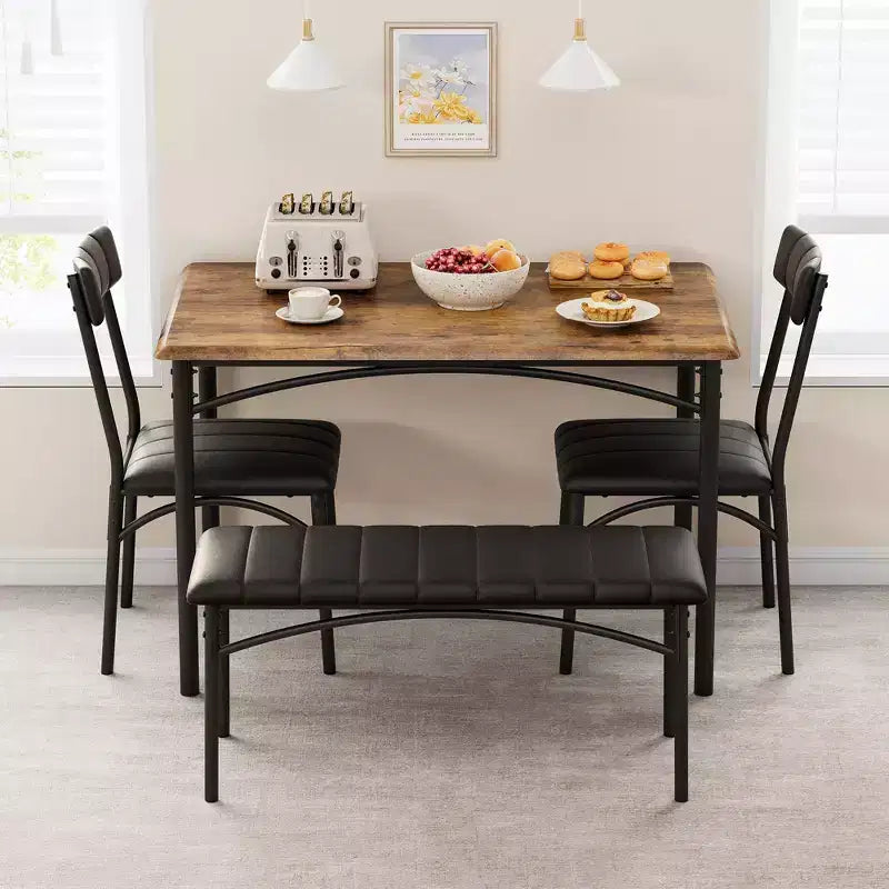 Ensemble table et 4 chaises de salle à manger, table de cuisine avec 4 chaises, ensemble table à manger rectangulaire en bois avec banc rembourré pour petit espace, appartement