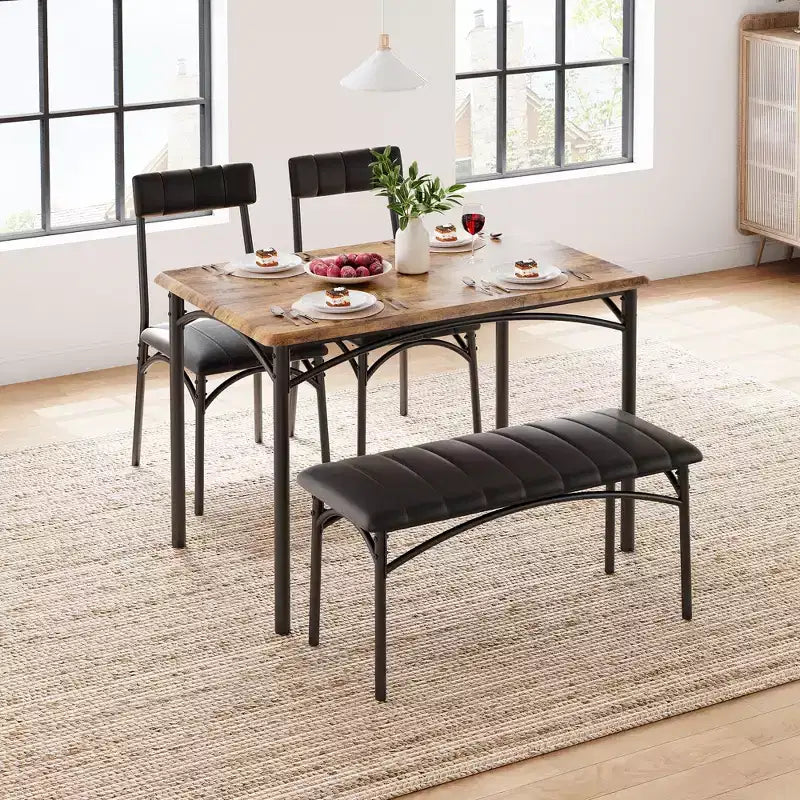 Ensemble table et 4 chaises de salle à manger, table de cuisine avec 4 chaises, ensemble table à manger rectangulaire en bois avec banc rembourré pour petit espace, appartement