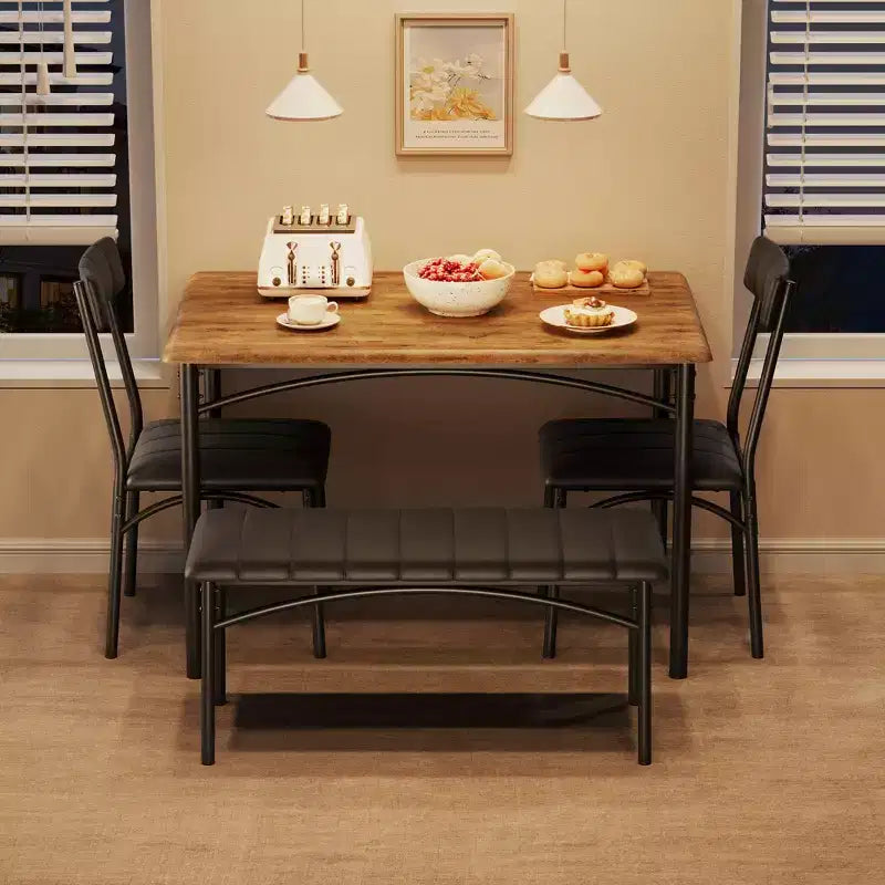 Ensemble table et 4 chaises de salle à manger, table de cuisine avec 4 chaises, ensemble table à manger rectangulaire en bois avec banc rembourré pour petit espace, appartement