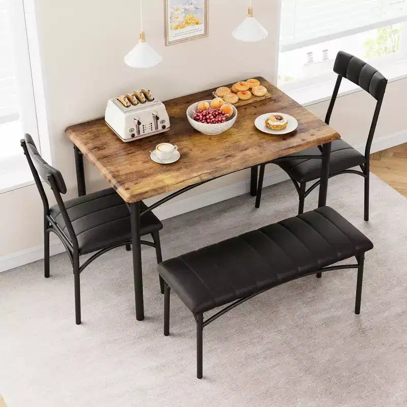 Ensemble table et 4 chaises de salle à manger, table de cuisine avec 4 chaises, ensemble table à manger rectangulaire en bois avec banc rembourré pour petit espace, appartement