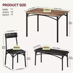 Ensemble table et 4 chaises de salle à manger, table de cuisine avec 4 chaises, ensemble table à manger rectangulaire en bois avec banc rembourré pour petit espace, appartement