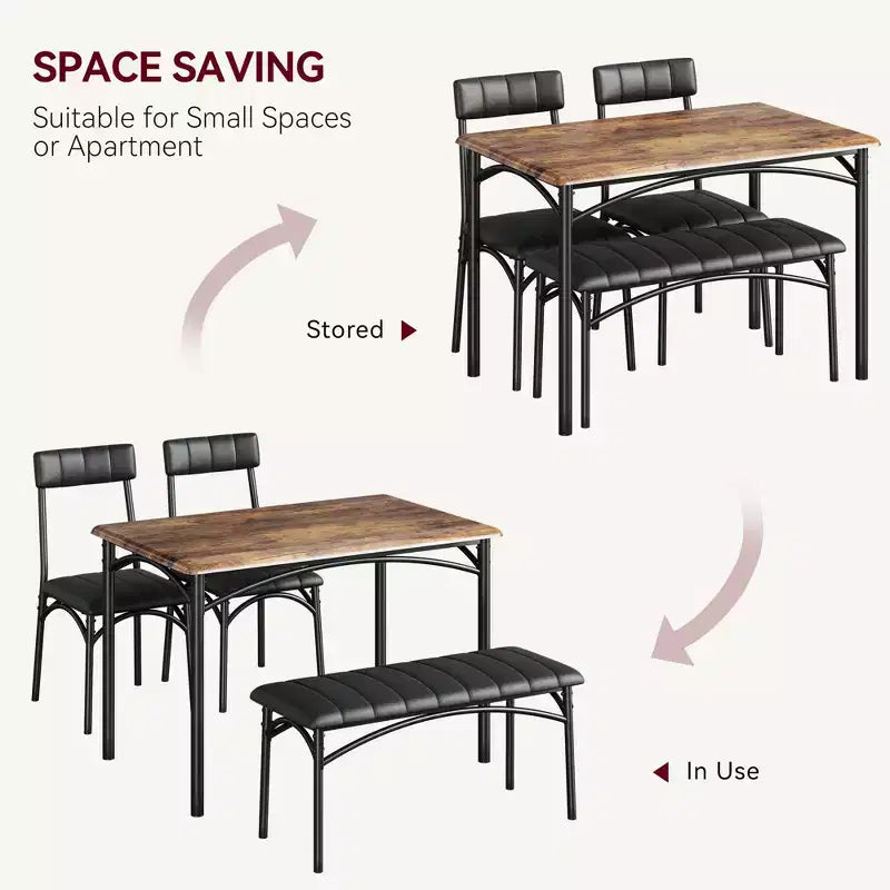 Ensemble table et 4 chaises de salle à manger, table de cuisine avec 4 chaises, ensemble table à manger rectangulaire en bois avec banc rembourré pour petit espace, appartement