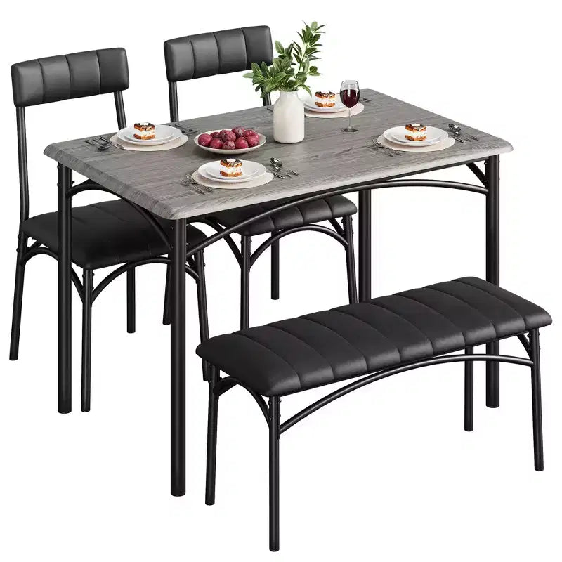 Ensemble table et 4 chaises de salle à manger, table de cuisine avec 4 chaises, ensemble table à manger rectangulaire en bois avec banc rembourré pour petit espace, appartement