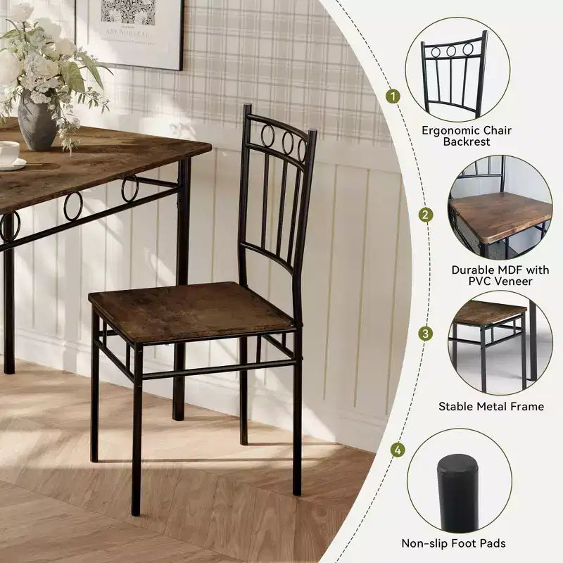 Ensemble de salle à manger Dyonery 5 pièces, table et chaises de cuisine en bois pour petit espace, coin-repas