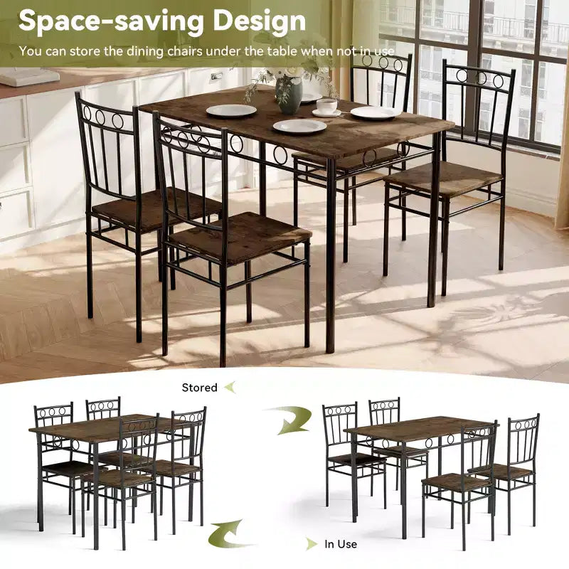Ensemble de salle à manger Dyonery 5 pièces, table et chaises de cuisine en bois pour petit espace, coin-repas