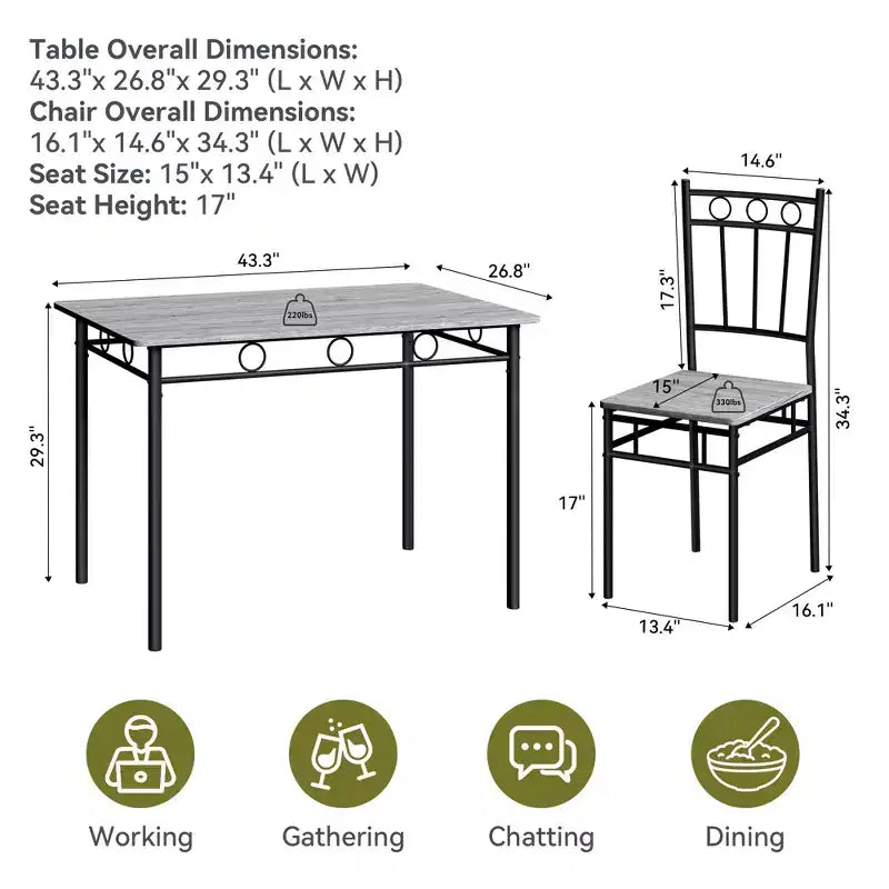 Ensemble de salle à manger Dyonery 5 pièces, table et chaises de cuisine en bois pour petit espace, coin-repas