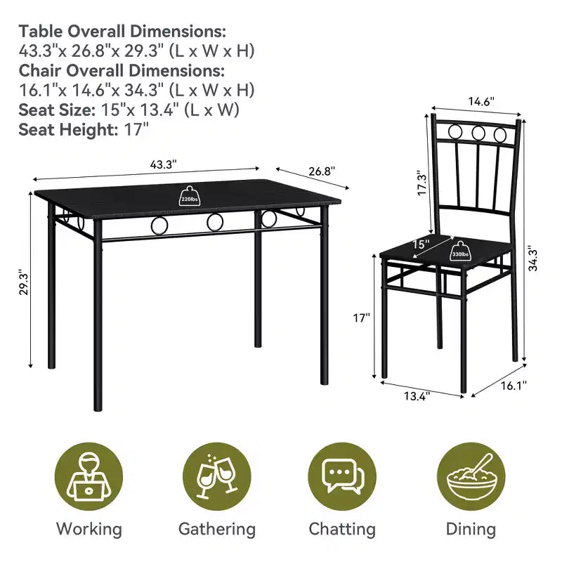 Ensemble de salle à manger Dyonery 5 pièces, table et chaises de cuisine en bois pour petit espace, coin-repas
