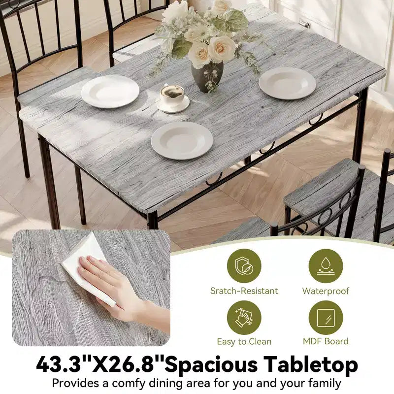 Ensemble de salle à manger Dyonery 5 pièces, table et chaises de cuisine en bois pour petit espace, coin-repas