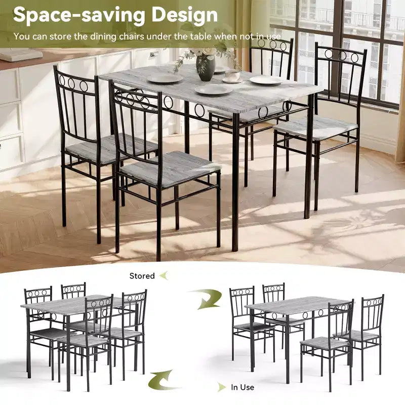 Ensemble de salle à manger Dyonery 5 pièces, table et chaises de cuisine en bois pour petit espace, coin-repas