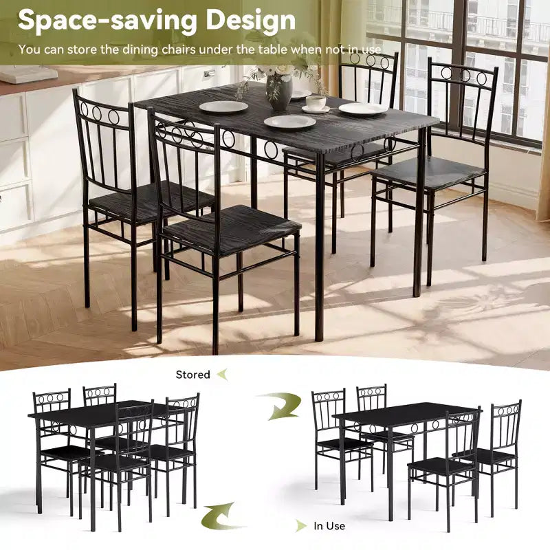 Ensemble de salle à manger Dyonery 5 pièces, table et chaises de cuisine en bois pour petit espace, coin-repas