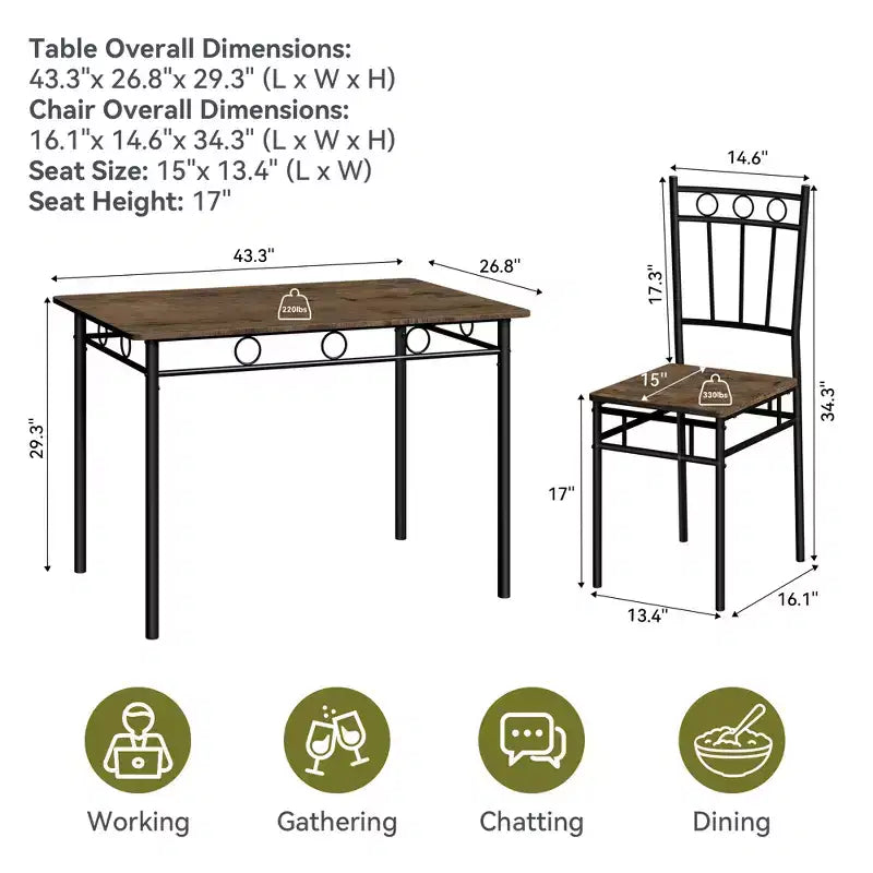 Ensemble de salle à manger Dyonery 5 pièces, table et chaises de cuisine en bois pour petit espace, coin-repas