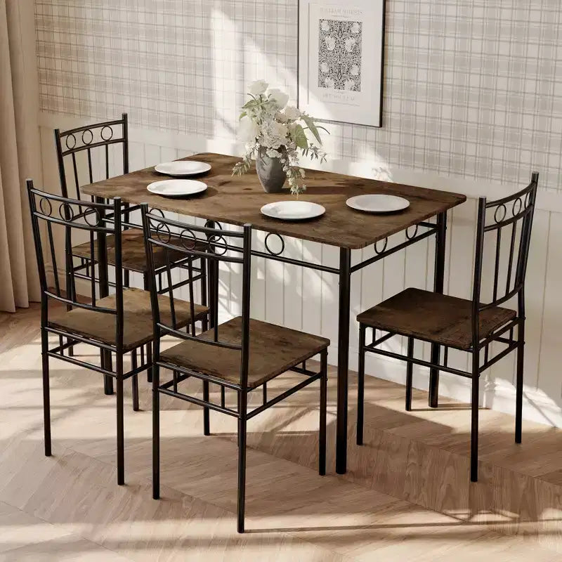 Ensemble de salle à manger Dyonery 5 pièces, table et chaises de cuisine en bois pour petit espace, coin-repas