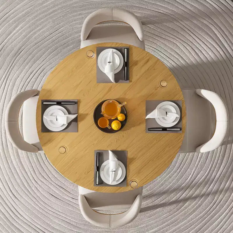 Table à manger ronde en rotin couleur bois de 117 cm pour 4 à 6 personnes, idéale pour la salle à manger et le salon