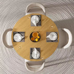 Table à manger ronde en rotin couleur bois de 117 cm pour 4 à 6 personnes, idéale pour la salle à manger et le salon