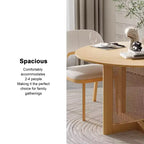 Table à manger ronde en rotin couleur bois de 117 cm pour 4 à 6 personnes, idéale pour la salle à manger et le salon