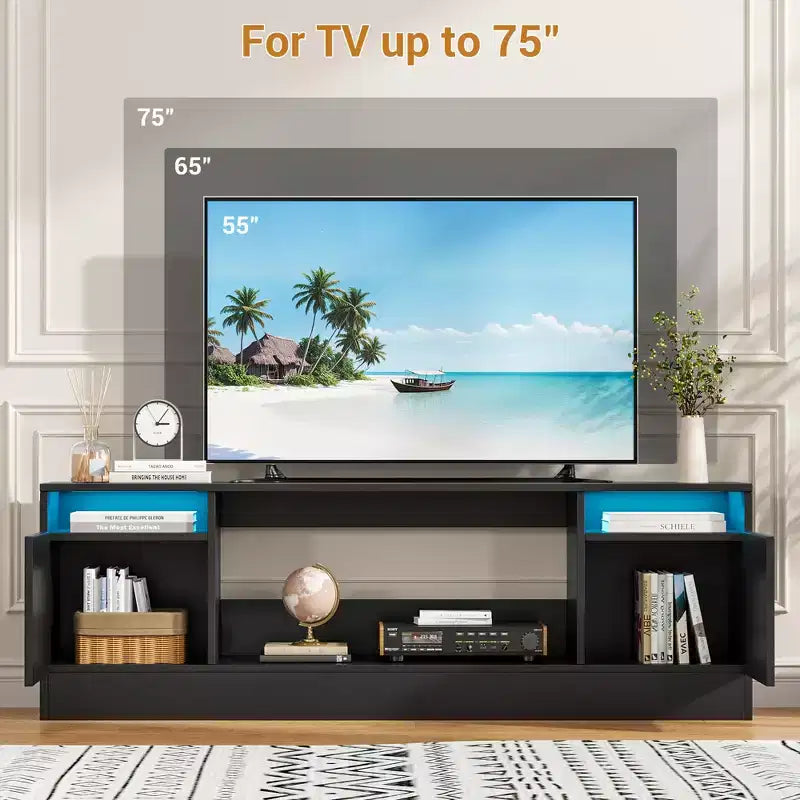 Meuble TV moderne avec rangement - Compatible avec les cheminées électriques de 36 pouces