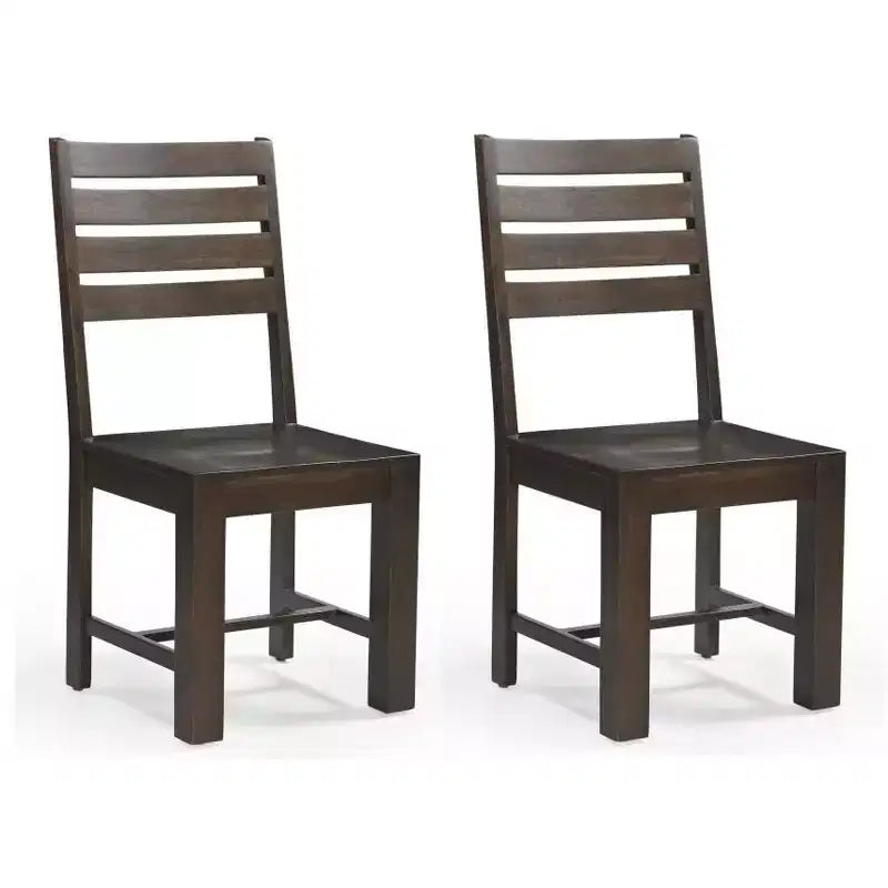 HomeRoots Set of Two Brown Solid Wood Ladder Back Dining Side Chairs