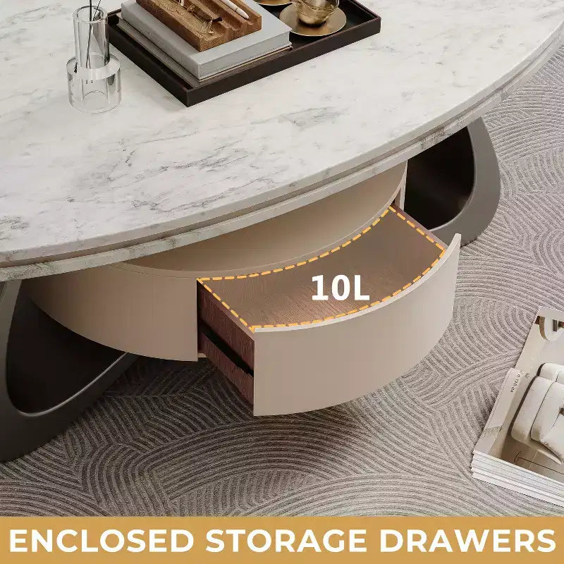 ATJafurn Table basse ovale moderne de 120 cm avec plateau en faux marbre de luxe et base en acier inoxydable