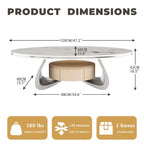 ATJafurn Table basse ovale moderne de 120 cm avec plateau en faux marbre de luxe et base en acier inoxydable