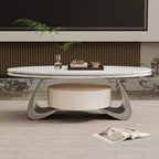 ATJafurn Table basse ovale moderne de 120 cm avec plateau en faux marbre de luxe et base en acier inoxydable