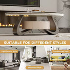 ATJafurn Table basse ovale moderne de 120 cm avec plateau en faux marbre de luxe et base en acier inoxydable