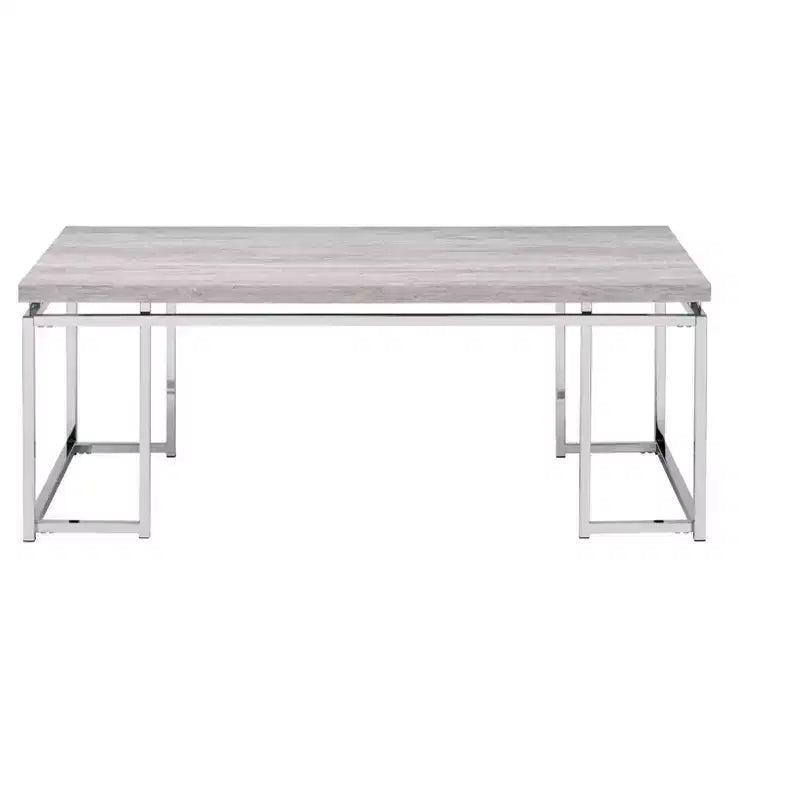 HomeRoots 47 Oak and Silver Wood And Metal Frame Coffee Table