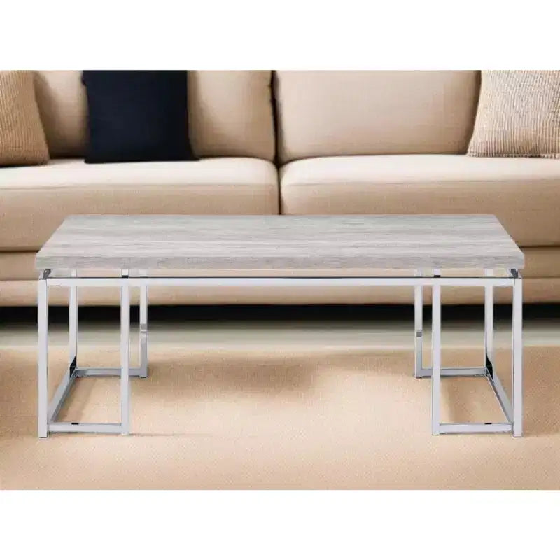 Table basse HomeRoots 47 en chêne et argent avec cadre en métal