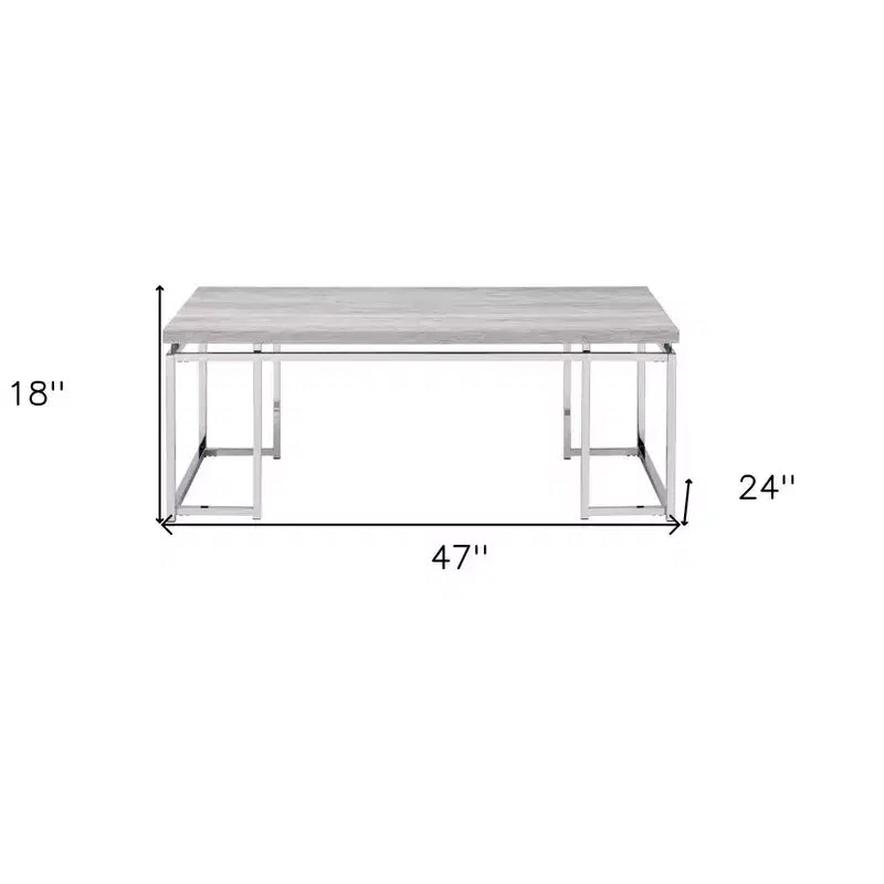 Table basse HomeRoots 47 en chêne et argent avec cadre en métal