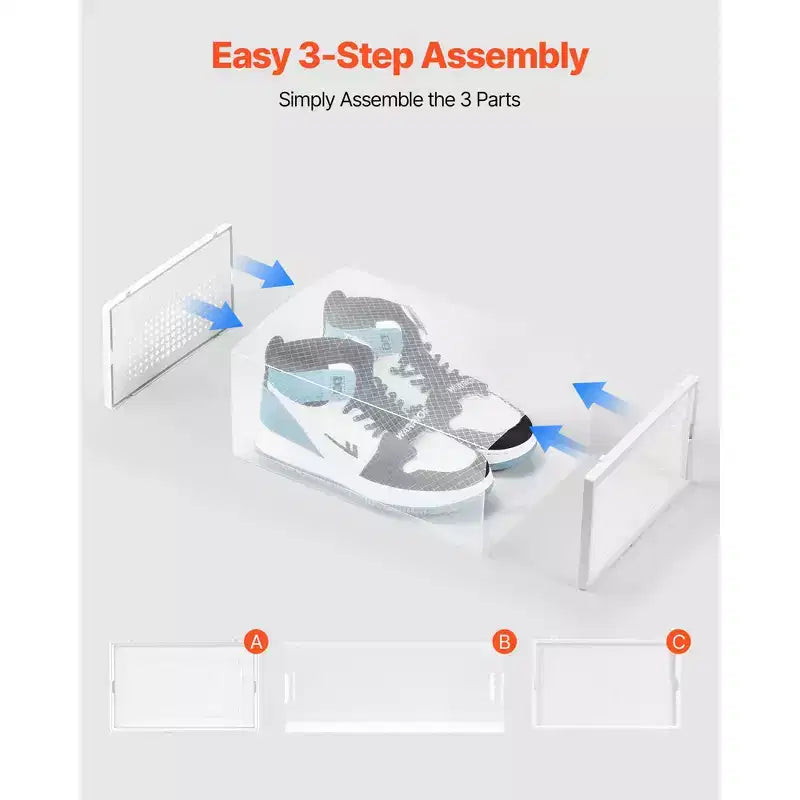VEVOR Boîtes de Rangement pour Chaussures, Lot de 12 Boîtes à Chaussures Empilables, Convient jusqu'à la Taille US 11, Transparent et Blanc