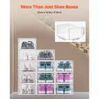 VEVOR Boîtes de Rangement pour Chaussures, Lot de 12 Boîtes à Chaussures Empilables, Convient jusqu'à la Taille US 11, Transparent et Blanc