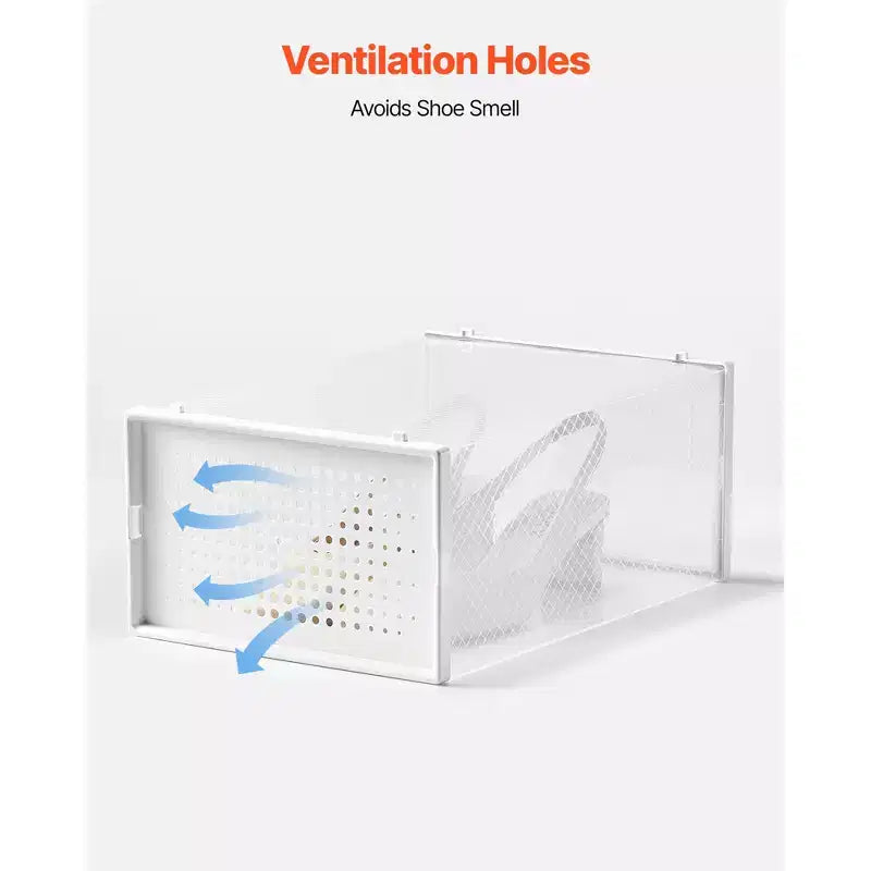 VEVOR Boîtes de Rangement pour Chaussures, Lot de 12 Boîtes à Chaussures Empilables, Convient jusqu'à la Taille US 11, Transparent et Blanc