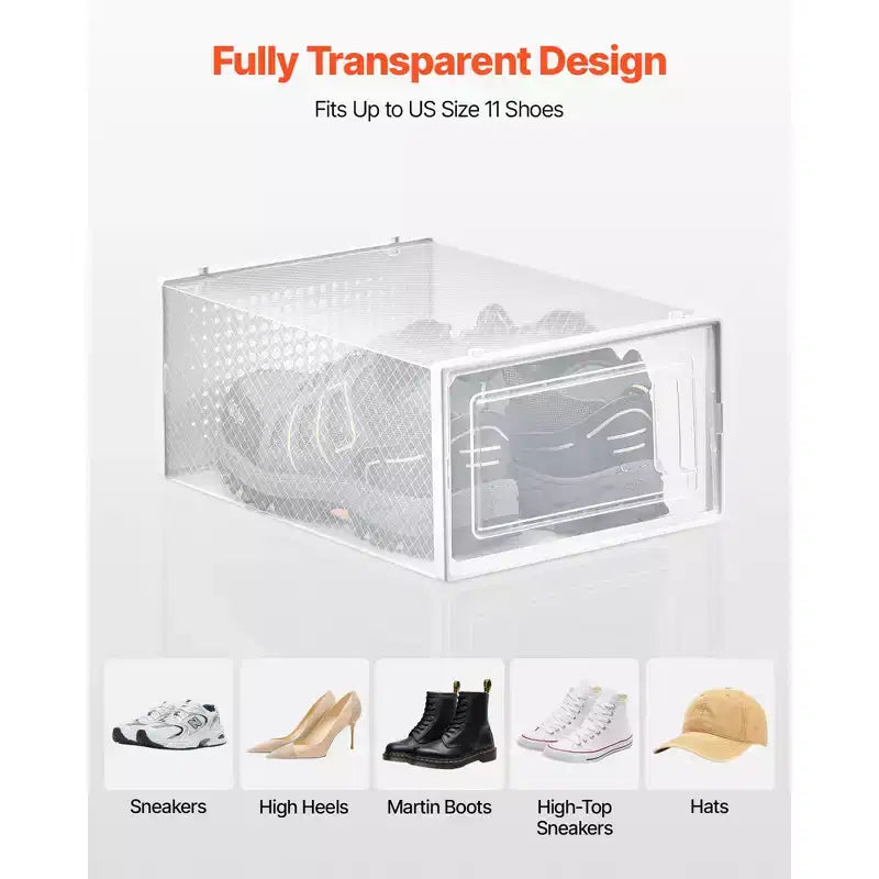 VEVOR Boîtes de Rangement pour Chaussures, Lot de 12 Boîtes à Chaussures Empilables, Convient jusqu'à la Taille US 11, Transparent et Blanc