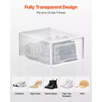 VEVOR Boîtes de Rangement pour Chaussures, Lot de 12 Boîtes à Chaussures Empilables, Convient jusqu'à la Taille US 11, Transparent et Blanc
