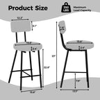 Tabourets de bar GustoWave - Lot de 2, tabourets de bar modernes avec dossier, hauteur d'assise 56 cm, tabourets de cuisine avec pieds en métal pour bar, cuisine