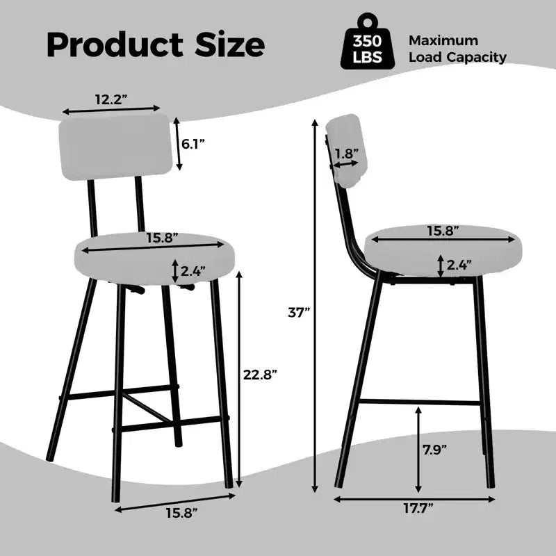 Tabourets de bar GustoWave - Lot de 2, tabourets de bar modernes avec dossier, hauteur d'assise 56 cm, tabourets de cuisine avec pieds en métal pour bar, cuisine