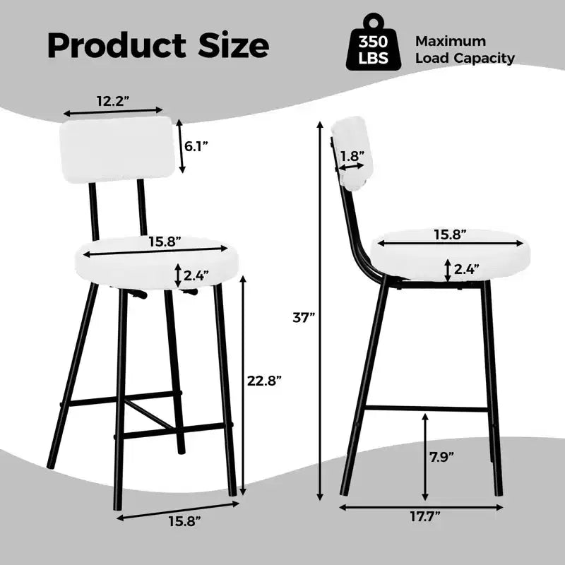 Tabourets de bar GustoWave - Lot de 2, tabourets de bar modernes avec dossier, hauteur d'assise 56 cm, tabourets de cuisine avec pieds en métal pour bar, cuisine