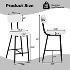 Tabourets de bar GustoWave - Lot de 2, tabourets de bar modernes avec dossier, hauteur d'assise 56 cm, tabourets de cuisine avec pieds en métal pour bar, cuisine