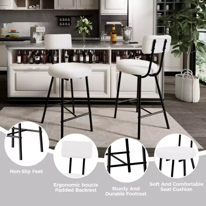 Tabourets de bar GustoWave - Lot de 2, tabourets de bar modernes avec dossier, hauteur d'assise 56 cm, tabourets de cuisine avec pieds en métal pour bar, cuisine