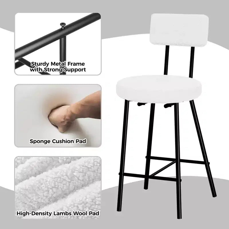 Tabourets de bar GustoWave - Lot de 2, tabourets de bar modernes avec dossier, hauteur d'assise 56 cm, tabourets de cuisine avec pieds en métal pour bar, cuisine