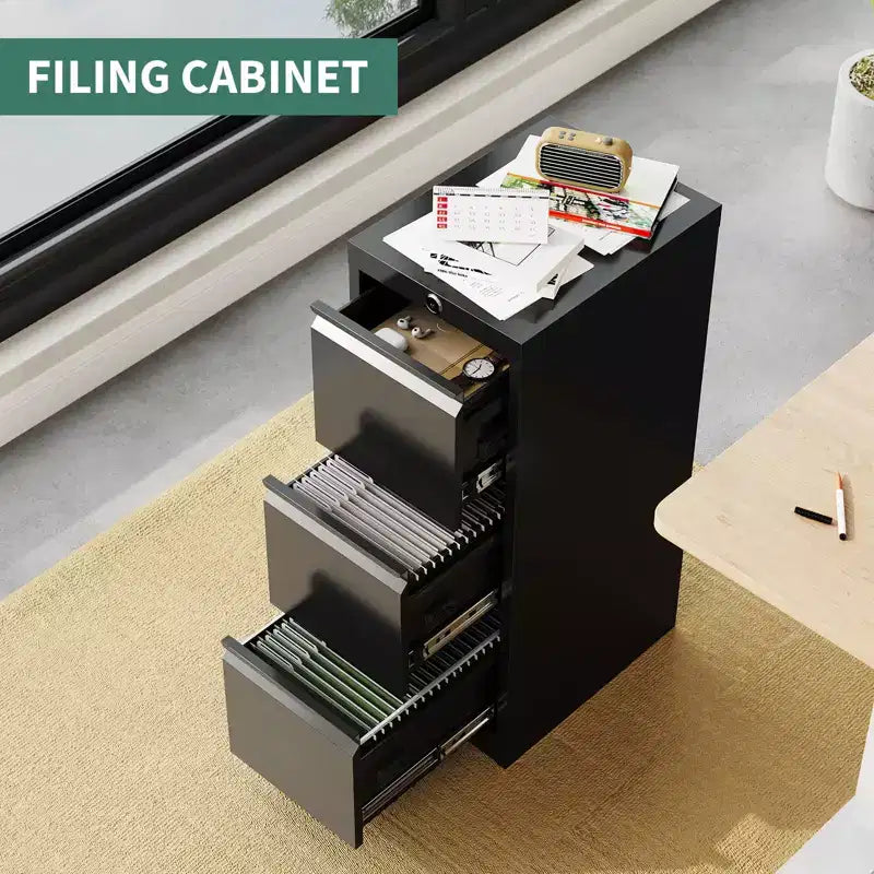 Classeur métallique avec serrure - Rangement vertical à 3 tiroirs pour dossiers format Lettre/Légal/A4, Organiseur de bureau