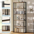 Acekool Étagère en bois 71, bibliothèque industrielle à 6 niveaux avec cadre en métal, grande étagère de rangement ouverte pour chambre, salon, bureau à domicile, marron