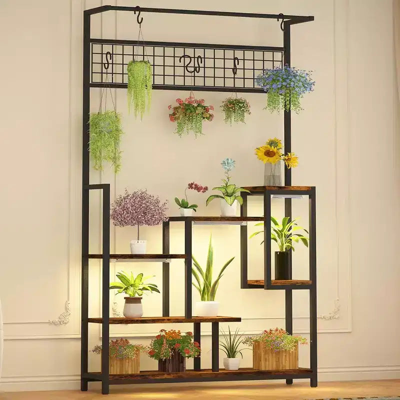 Support à plantes, étagère métallique à 7 niveaux pour intérieur avec lumières de croissance - Étagère de présentation multi-niveaux pour plantes, décoration, salon
